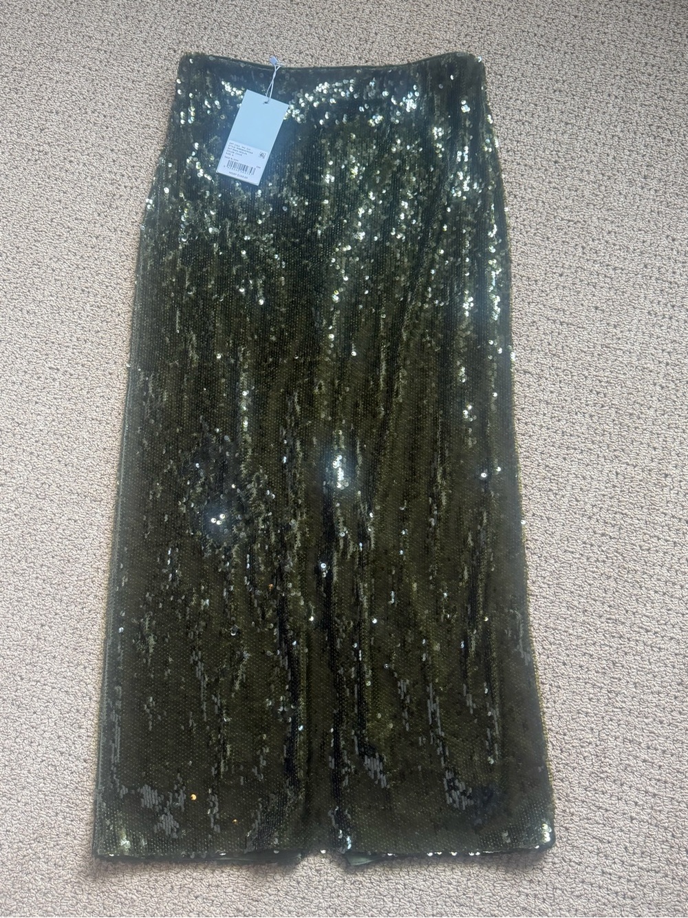 ANTONIO MELANI Olive Green Iman Sequin Midi Skirt in Chive Size 4 - Picture 2 of 9